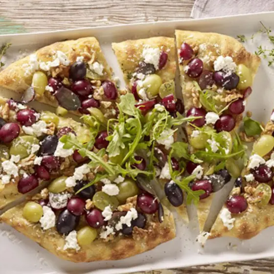 Tricolor Grape Pizza With Goat Cheese And Thyme