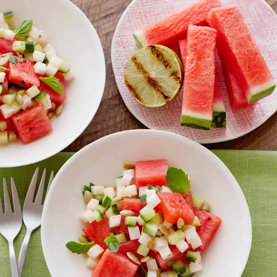 Pureheart Ginger Watermelon Salad With Grilled Lime Vinaigrette1